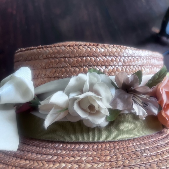 Vintage Morgan Taylor flower Brown Straw Hat main image 5